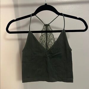 Olive Green Lace Back Top